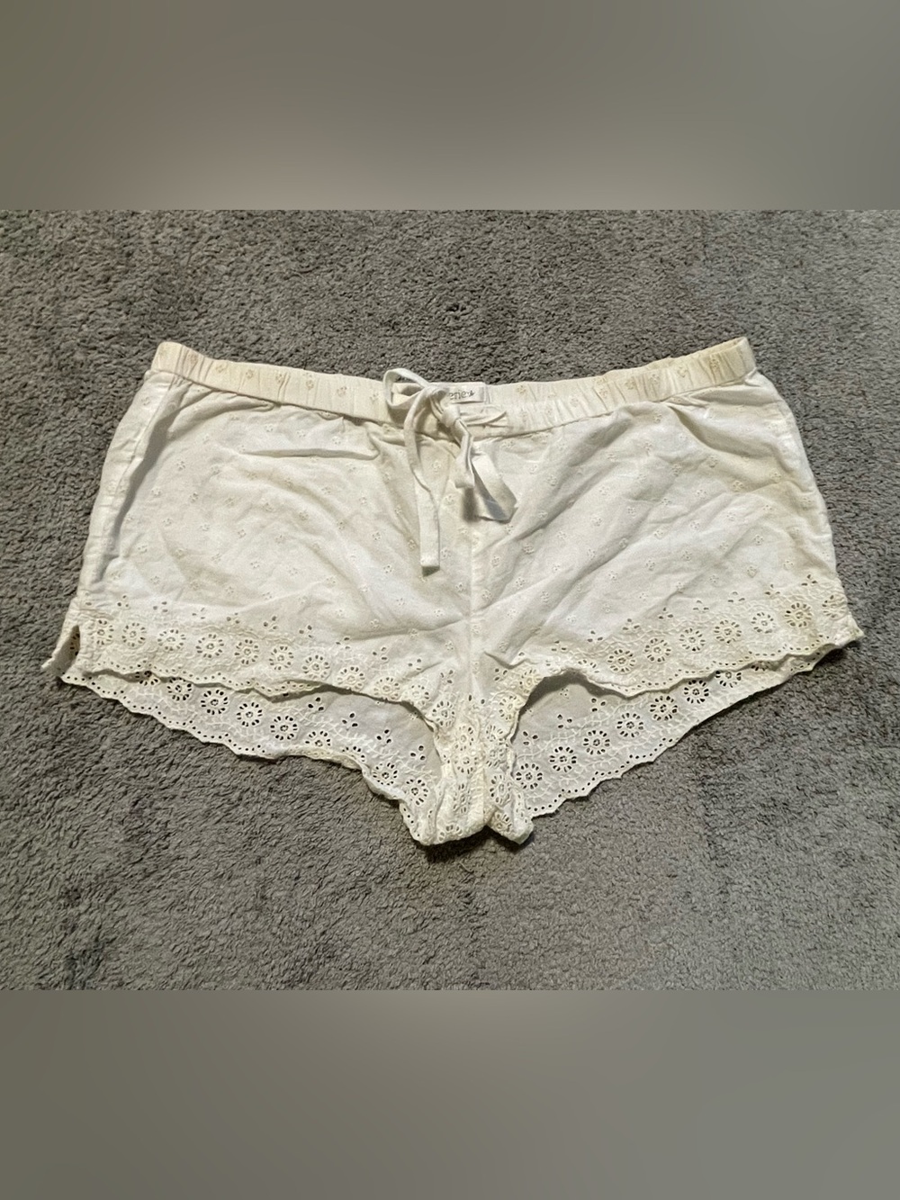 Aerie Eyelet Lace Shorts Womens M Ivory White Cotton Drawstring Lounge